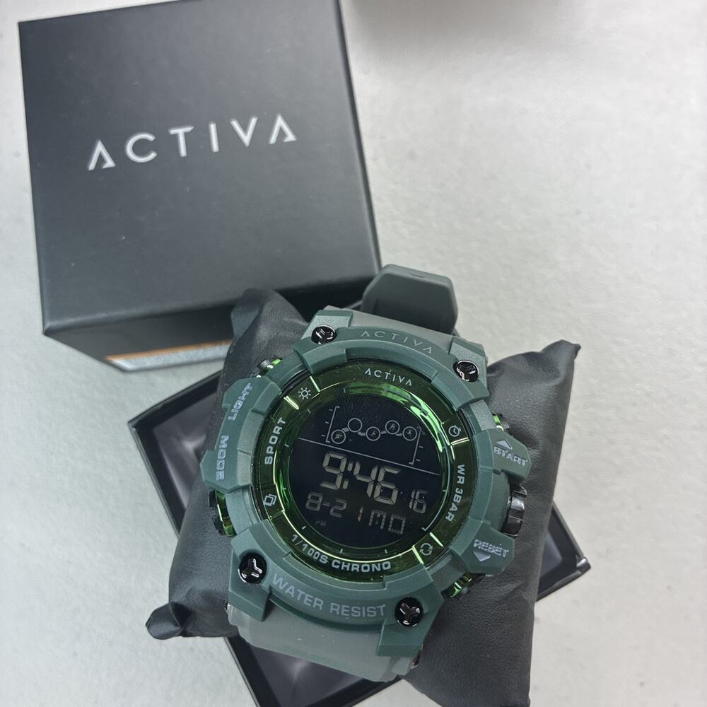 ACTIVA Army Green 50mm Sport Quartz Digital Chronograph WR AlarmBacklight w/ Box